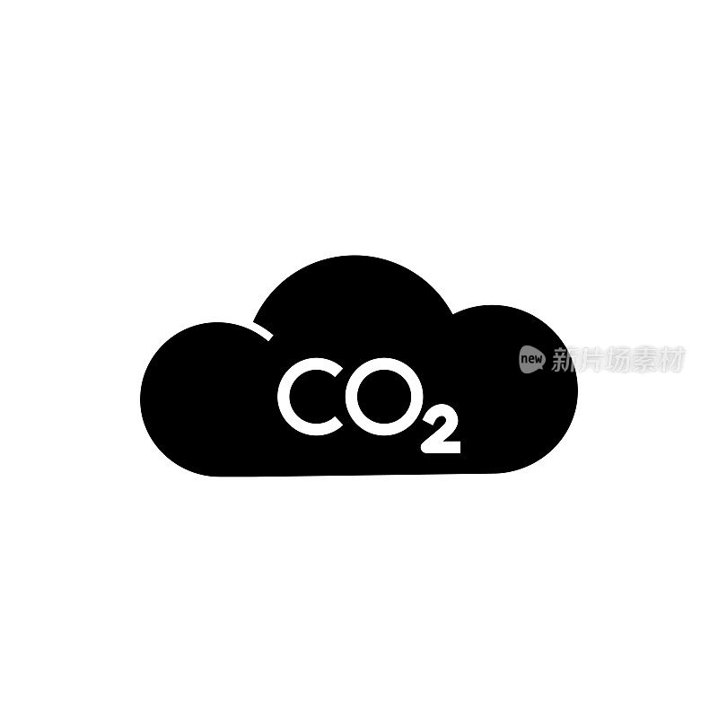 二氧化碳排放固体图标。这个平面图标适用于信息图表，网页设计，移动应用程序，UI, UX和GUI设计。